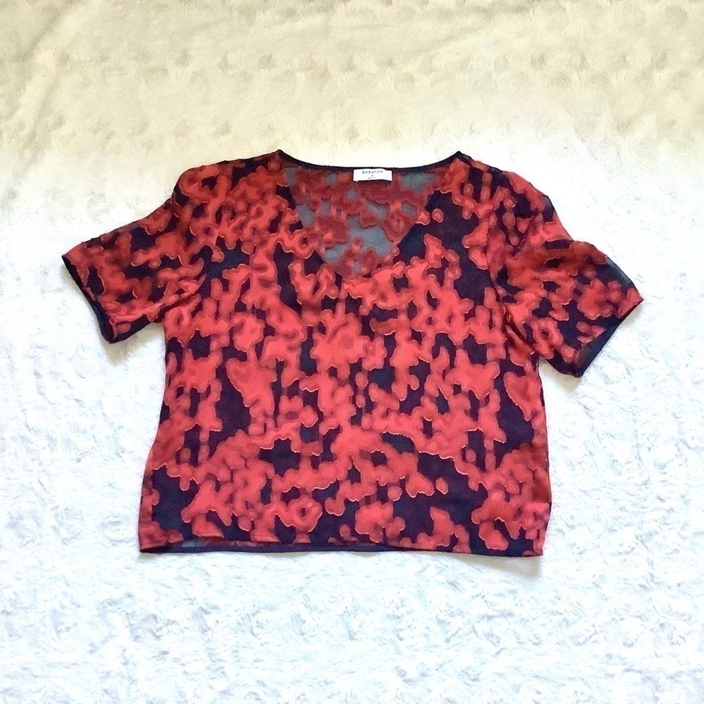 babaton Semi Sheer Coral Pattern Top Size Small - Picture 2 of 7